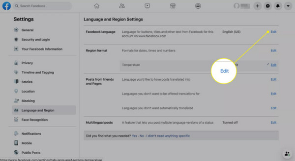 edit facebook language