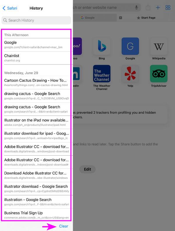 clear history on ipad safari
