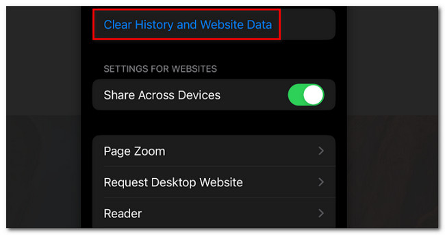 tap clear history and website data