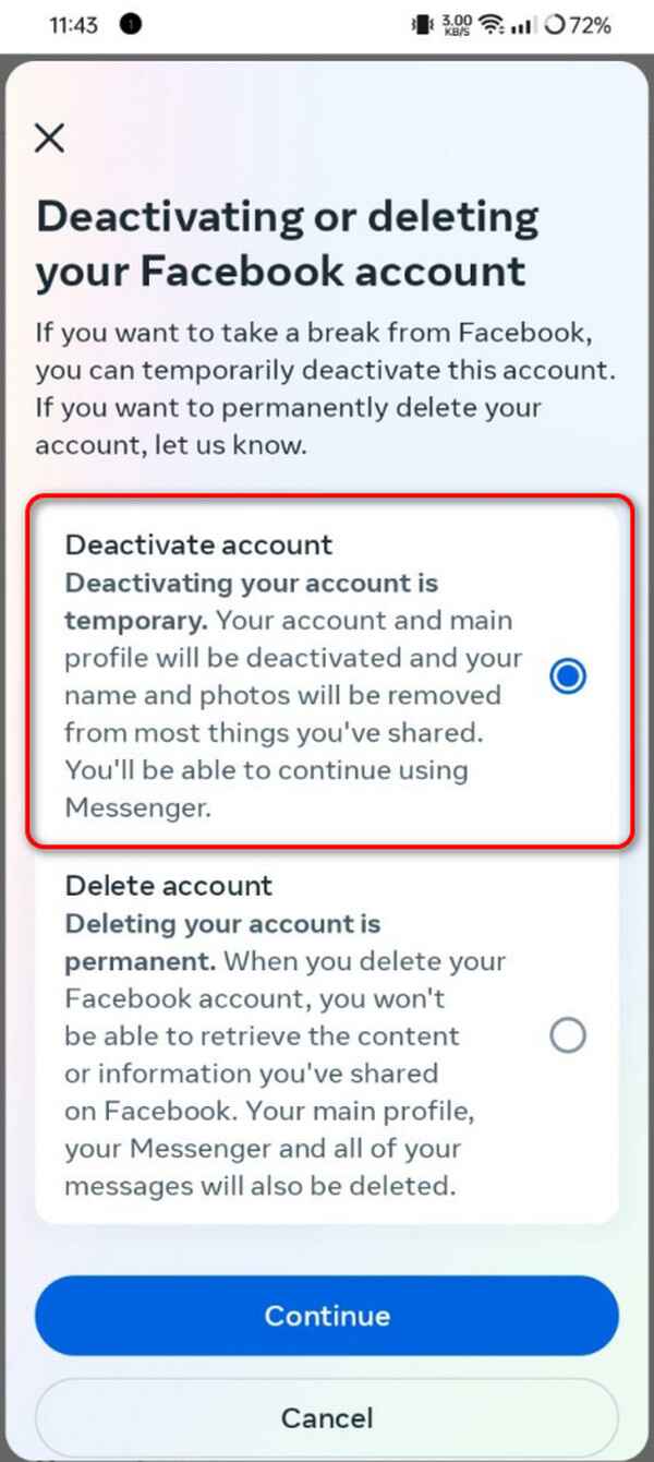 deactivate facebook account