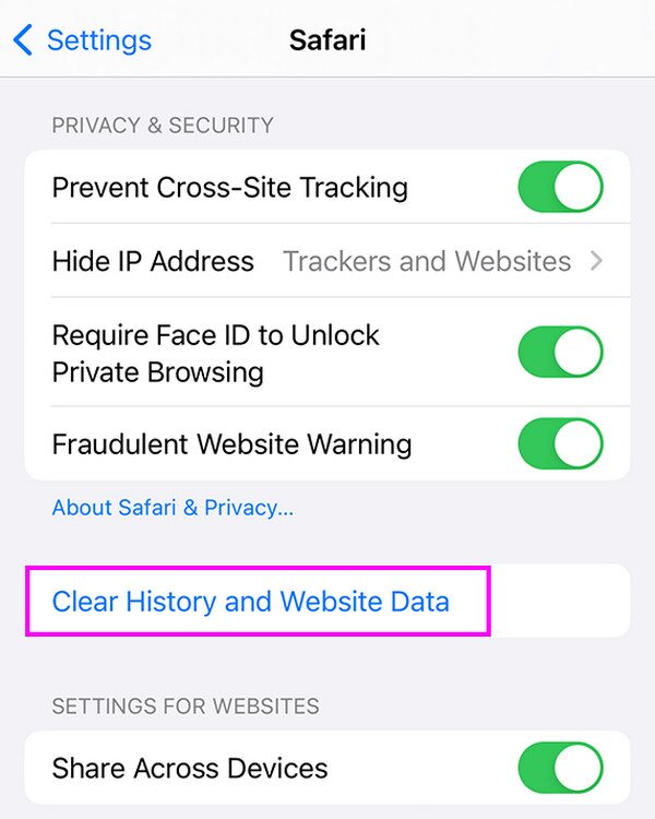 tap clear history and website data