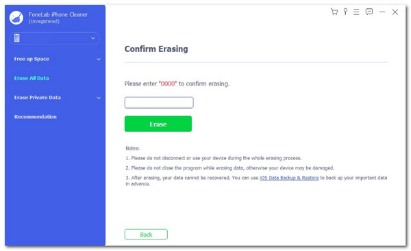 confirm erasing process