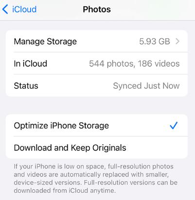 optimize iphone storage