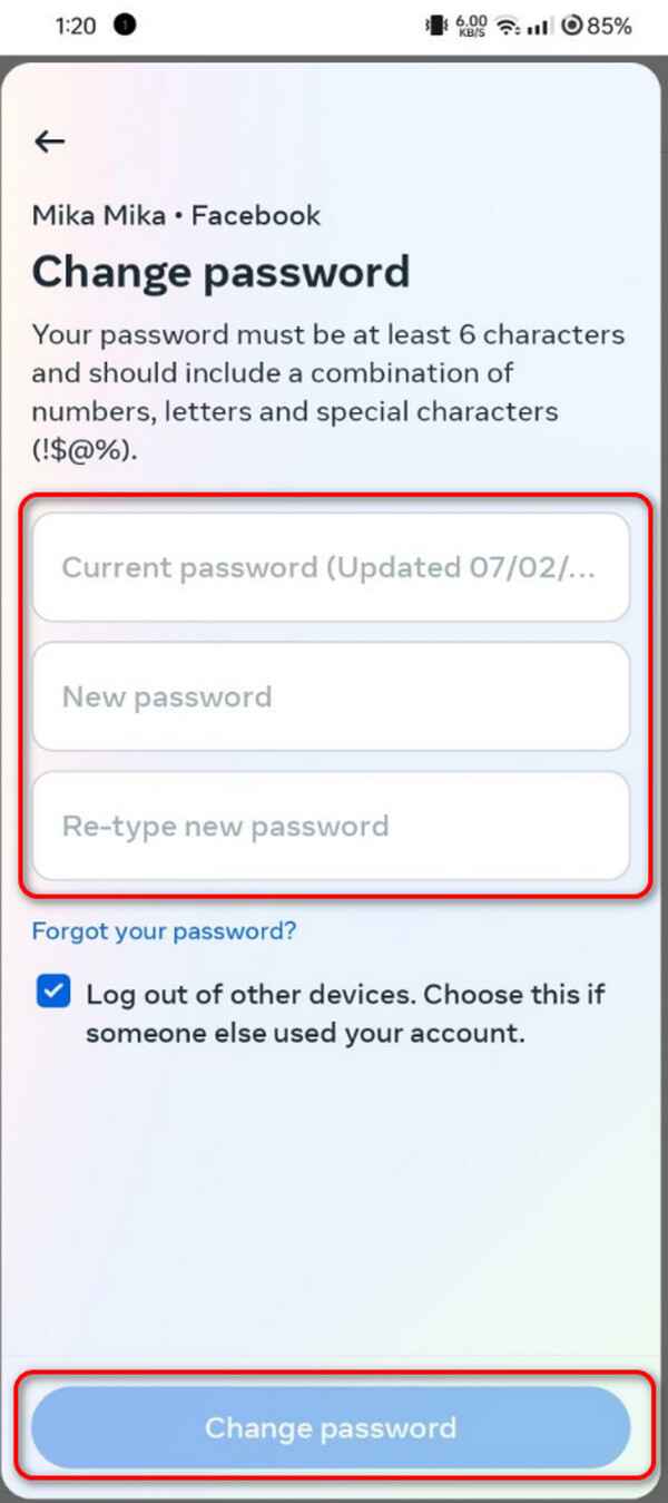 change passwords