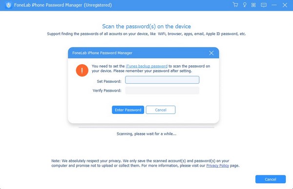 enter itunes backup password