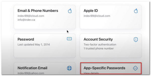 see app specific password options