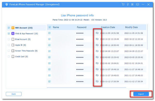 export account passwords