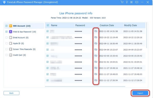 export the passwords