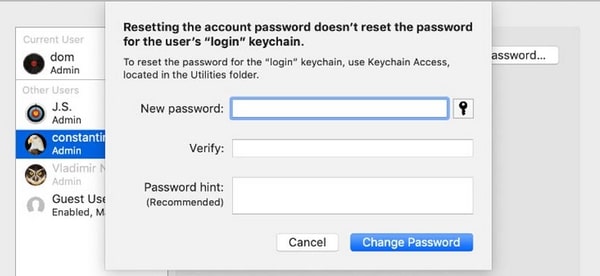 reset keychain password on mac