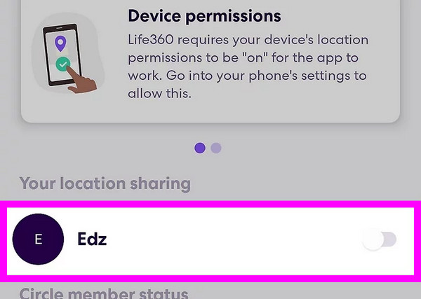 deactivate location slider on life360 app