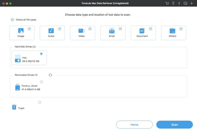 choose file type to scan