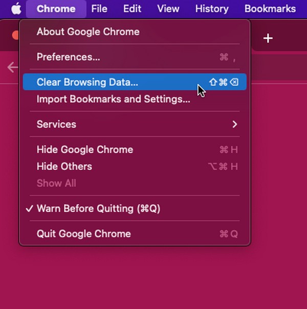 chrome clear browsing data