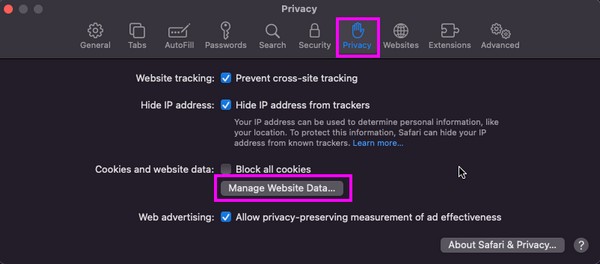 safari manage website data