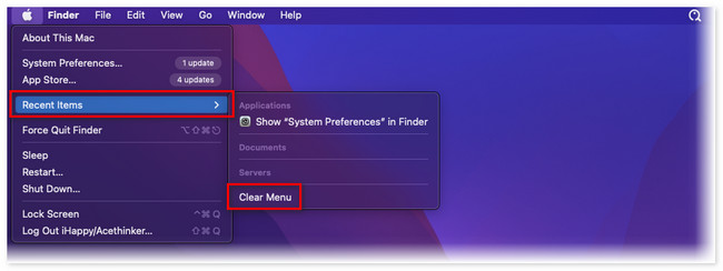 click clearn menu button