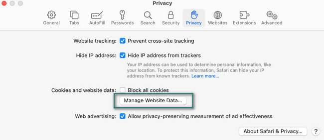 click manage website data