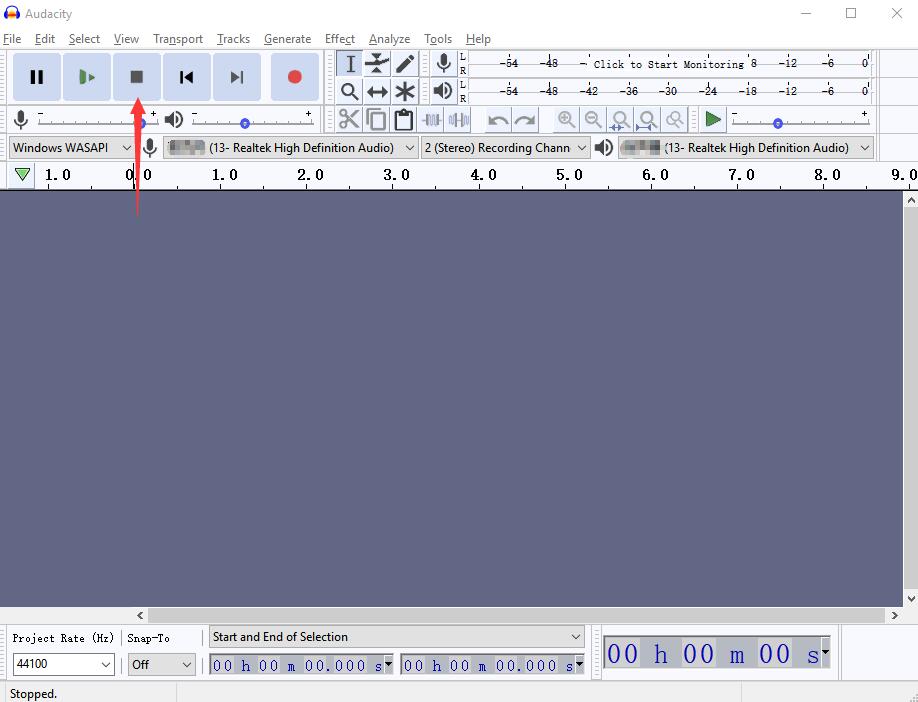 click audacity stop button