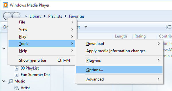 windows media player options