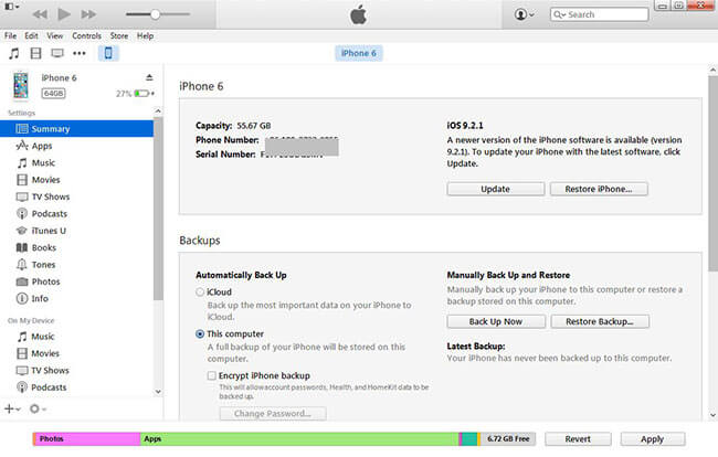 Backup iPhone to iTunes