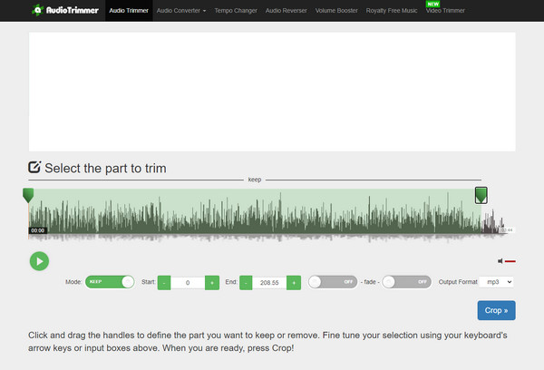 trim audio via online mp3 cutter