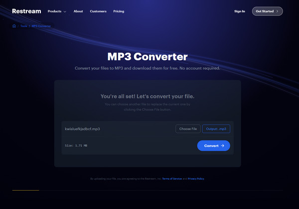 convert audio to mp3 through restream mp3 converter