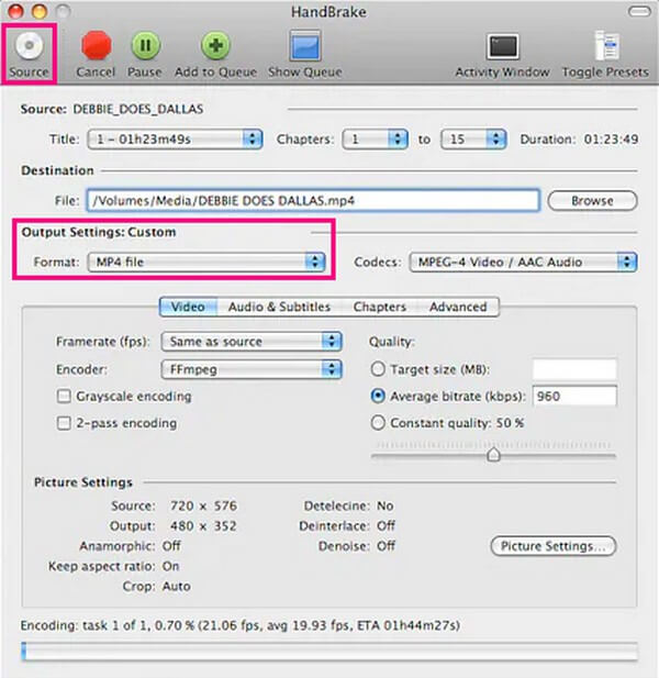 Convert AVI to MP4 through HandBrake