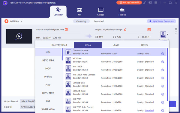 choose mp4 output format