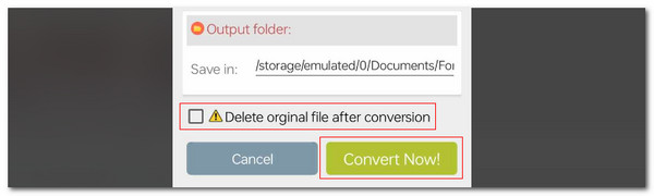 tap delete original file after conversion button