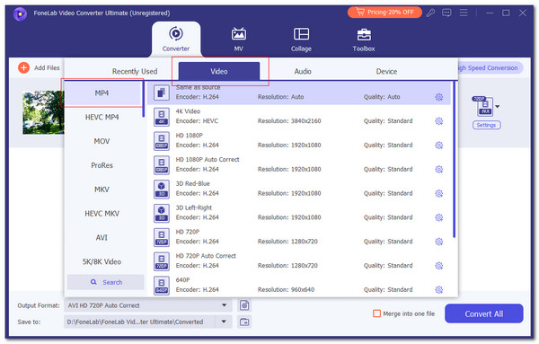 choose mp4 video format