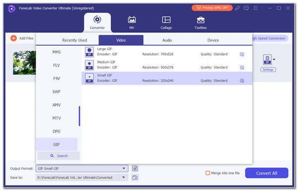 click output format button