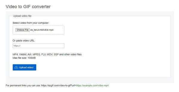 the EZGIF Video to GIF Converter